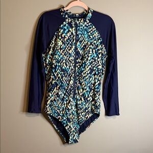 All In Motion Swimsuit With Rash-guard Navy‎ Multicolor Women's Swimwear XL